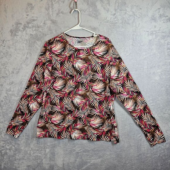 Lands End Womens Long Sleeve Leaf Print Top XL Bold colorful casual boho festive - Picture 1 of 11